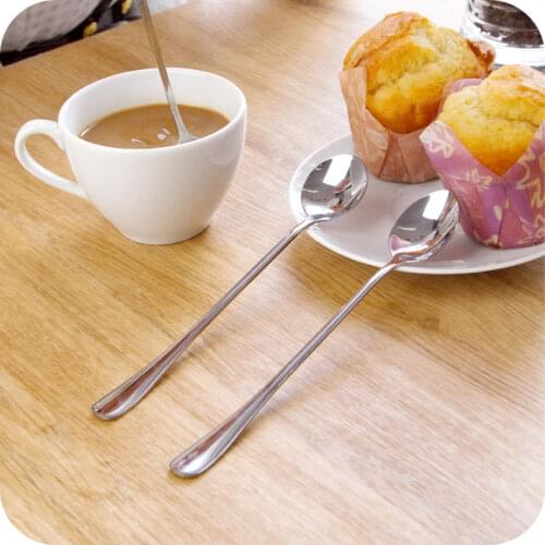 High Quality Ice Cream Tea Coffee Handled Long Handle Stainless Steel Spoons Flatware Kitchen Tool Free Shipping