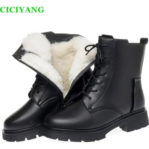 Giyu Genuine Leather Womens boots Casual Martin boots Wool warm plus size ankle boots 2020 new autumn low heel shoes