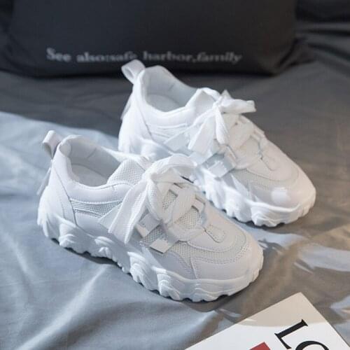 Women Platform Sneakers Chunky Woman Casual Shoes Lace-up Female Sports Mesh Vulcanized Shoes Fashion Female Trainers Pink Flats