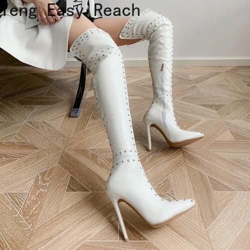 White Sexy Stiletto High Heels Over The Knee Boots Women Stretch Thigh High Boots Ladies Spring Autumn Long Boots Shoes Cuissard