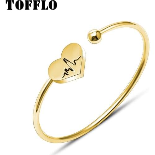 TOFFLO Stainless Steel Jewelry Peach Heart Elastic Line Bracelet Womens Fashion ECG Twisted Line Bracelet BSZ069