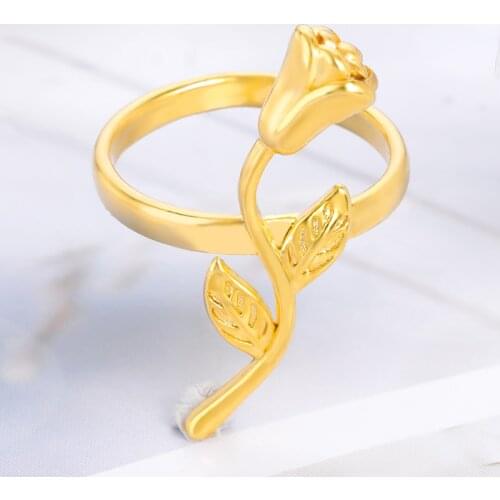 Boho Women Ring Garden Flower Leaves Gold Rings Stainless Steel Finger Rings For Women Valentines Day Gift Romantic Jewelry