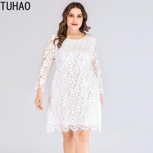 TUHAO Elegant Womens Lace Party Dress Spring White Red Dresses Woman Loose Plus Size 6XL 5XL 4XL 3XL Dress Office Lady