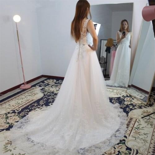 Elegant Beaded Belt Custom Made Luxury Wedding Dresses A Line Vestidos de Novia Wedding Gowns Bridal Robe de mariage 2020