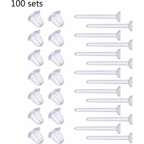 100 Set Hypoallergenic Simple Plastic Earrings Clear Ear Pins Needle and Resin Earring Backs DIY Ear Accessories