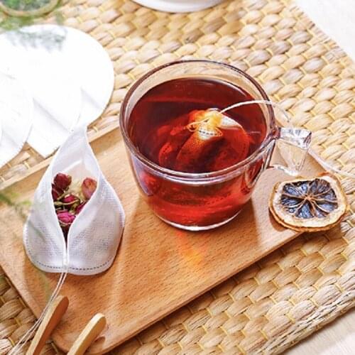 100pcs/Lot Non Woven Fabric Disposable Tea Bag Dried Flower Herb Drawstring Storage Filter Bags