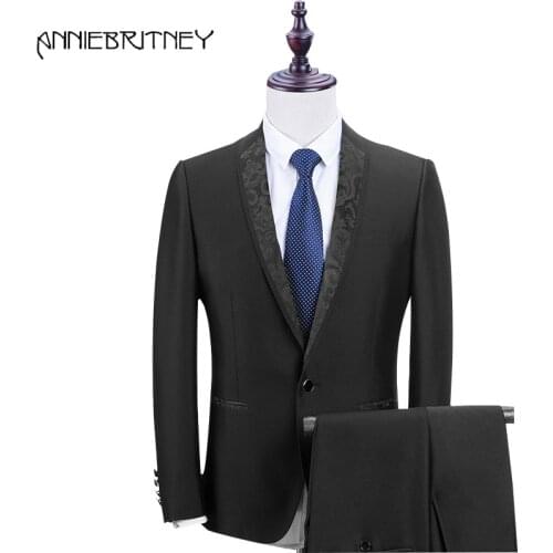 2018 New Brand Black Pattern Men Suit Groom Tuxedo Blazer Slim Fit 2 Piece Formal Prom Wedding Suits Terno Masculino jacket+Pant