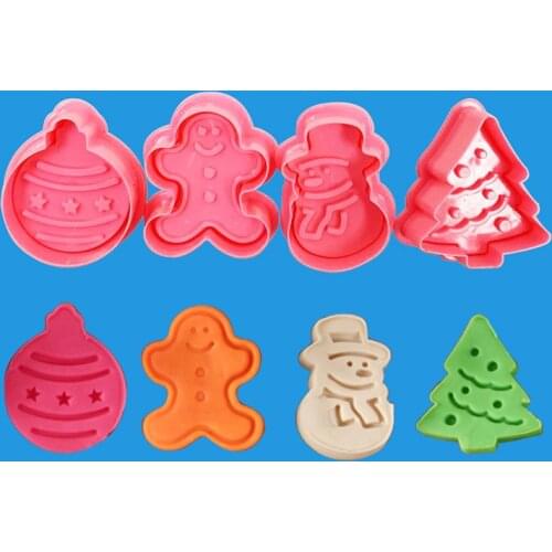 4pcs/set Christmas Biscuit Stamp Mold Cake Cookie Plunger Cutters Bakeware DIY Pastry Baking Tools fondant molds