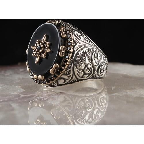 925 Sterling Silver Rings for Men Handmade Zircon Stone Vintage Gift Mens Rings All SizeTurkish Jewelry