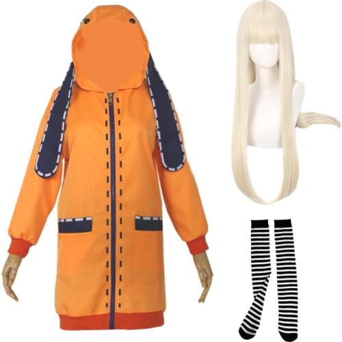 Anime Kakegurui Yomotsuki Runa Cosplay Costume Hoodie Orange Hoodie Jacket Compulsive Gambler Sock Set Halloween Costumes
