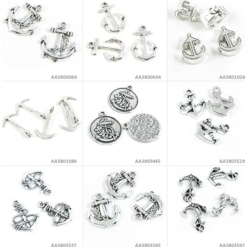 Antique Silver Tone Jewelry Making Charms Boat Anchor Tag Signs Loose Beads Bracelet Pendant Necklace