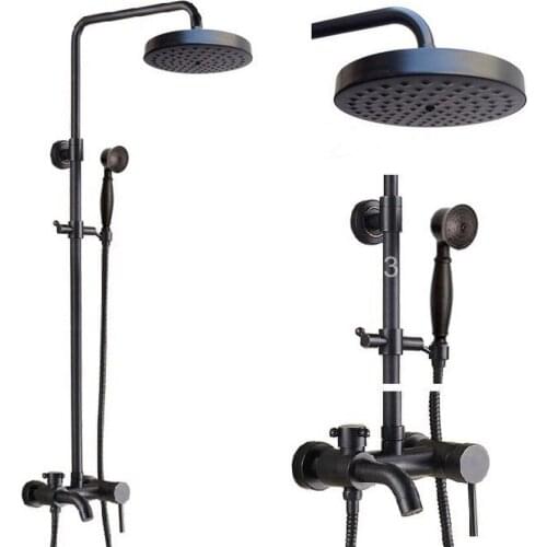 Black Oil Rubbed Brass Wall Mounted Bathroom Rainfall Shower Faucet Set Single Handle Bathtub Mixer Tap + Hand Shower ars345