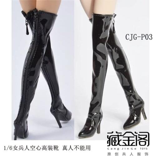 CJG-P08 1/6 Scale Female 2B Sister Black Shoes Boots Model Accessories Toy Hollow without feet Fit Ud Verycool Figure