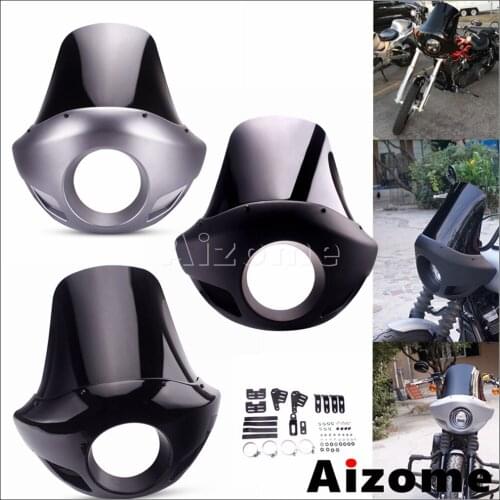 Mounting 35-49mm Front forks Motorcycle Headlight Fairing 5.75" Round Retro Cafe Motorbike Head Light Mask Front Cowl For Harley