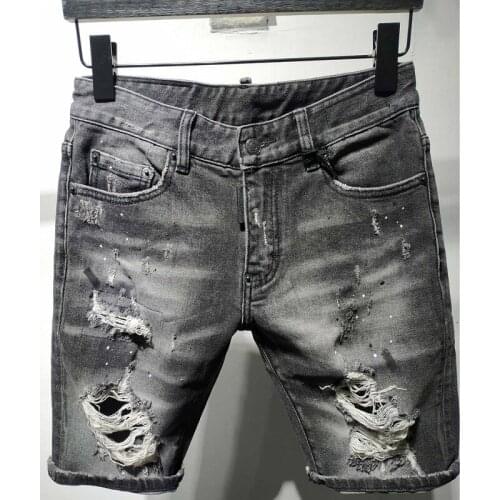 Summer European Italy Style dsq Brand Jeans Mens Slim Short Jeans Men Denim Trousers Zipper Stripe Hole Black Shorts Jeans 8164