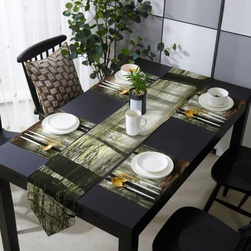 Jungle Sunlight Trees Branches Landscape Table Runner Table Mats Cover For Home Wedding Banquet Festival Party Hotel Decoration
