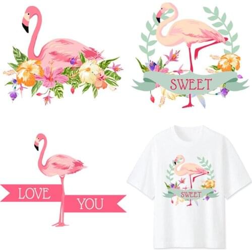 Flamingo Iron on Transfers Patches Clothing DIY Thermo Stickers Cute Animal Heat Transfers Patch for Child Clothes Decor F
