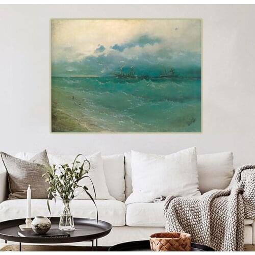 Holover Ivan Aivazovsky"The ships on rough sea,sunrise" Canvas Oil Painting Romanticism Poster Aesthetic Wall Art Home Decor