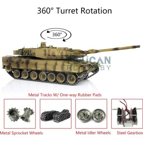 Heng Long 1/16 Yellow 7.0 Leopard2A6 RC Tank 3889 360 Turret Metal Tracks TH17653-SMT4