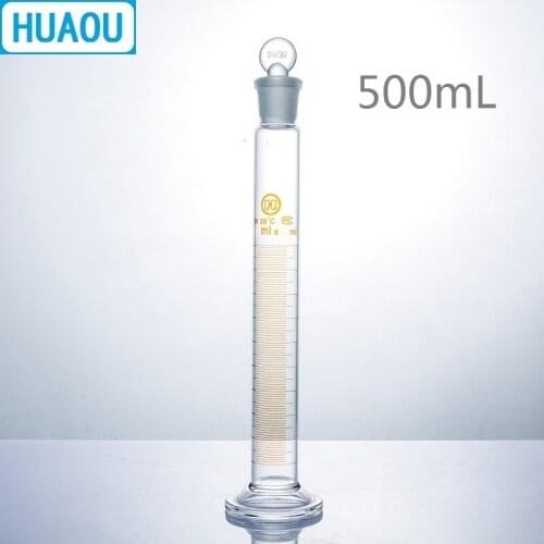 HUAOU 500mL Measuring Cylinder with Ground In Glass Stopper Graduation Glass Round Base Laboratory Chemistry Equipment