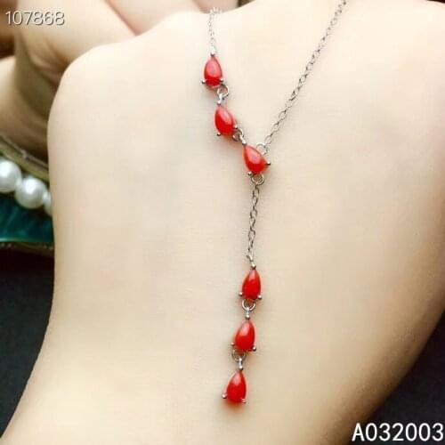 KJJEAXCMY Fine Jewelry 925 Sterling Silver inlaid Natural red coral Female Pendant Necklace popular Support test