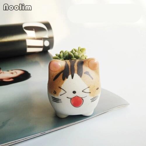 5 Styles Cat Chis Sweet Ceramic Plant Pot Micro Cute Mini Bonsai Succulents Small Flower Container Cartoon Planter Home Decor