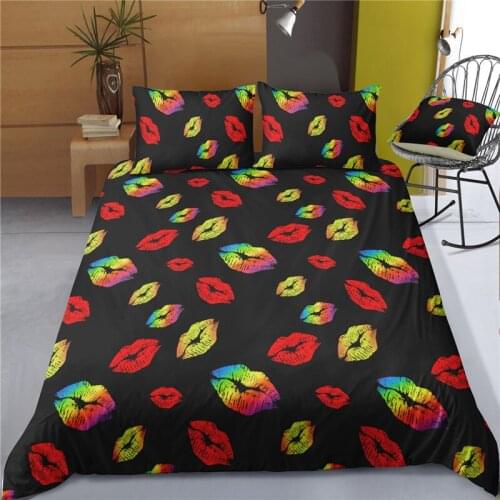 Western Style Bedding Sets Queen Size Rose Red Heart-shaped Printing Luxury Bed Cover Comfortable Soft Duvet Cover Set 3pcs