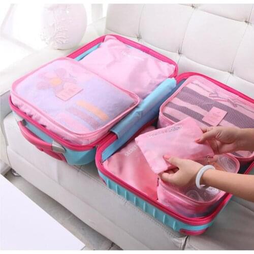 Korean Travel Bag Organize 6 Piece Sets Waterproof Clothing Packing Cubes Storage Bag High Capacity Nylon Fashion Carrying Case