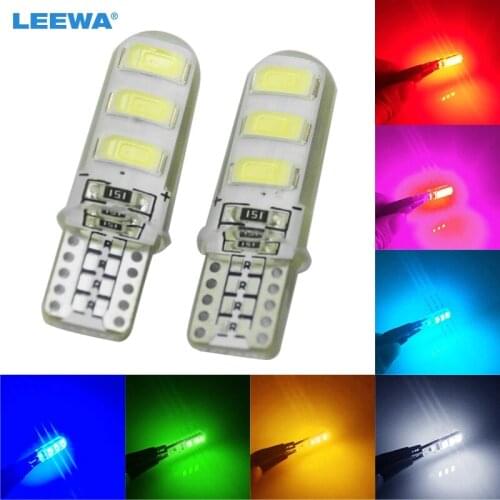LEEWA 200pcs Car T10 194 501 W5W 5730 6SMD Silicone LED Side License Plate Light Wedge Lamp 7-Color #CA2903
