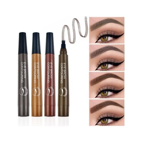 4 Colors 3D Microblading Eyebrow Tattoo Pen 4 Fork Tips Fine Sketch Liquid Eyebrow Pencil Waterproof Eyebrow Tint Makeup