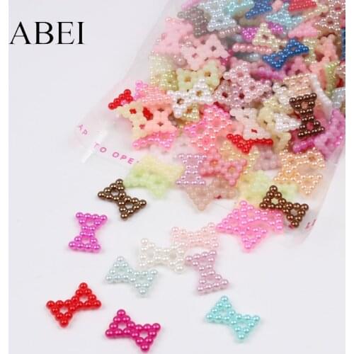 200pcs Mini Pearl Bow Bead ABS Resin Loose Beads Sewing Clothes Shoes Accessories DIY Handmade Gem Crafts Material Wholesale