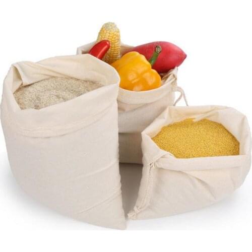 Reusable Bulk Bin Cotton Drawstring Bag Metal Buckle Multi-Purpose Fruit Vegetable Rice Bread Shopping Bag