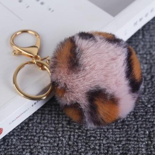 Fashion 7cm Leopard Fluffy Fur Pom Pom Keychain Soft Faux Fur-like Ball Car Keyring Key Holder Women Bag Pendant Jewelry