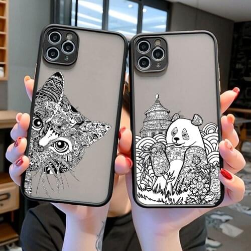 Fashion sketch Cartoon Deer Cat Couples Hard PC Silicone Phone Case For iPhone 11 12 Pro Max XS Max XS XR 7 8 Plus 6s Back Cover
