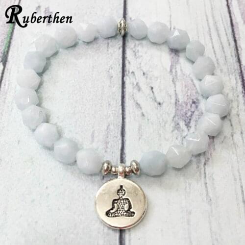 Ruberthen Fashion Women`s Diamon d Cut Bracelet High Quality Natural Gem Stone Yoga Bracelet Buddha Charm Energy Jewelry