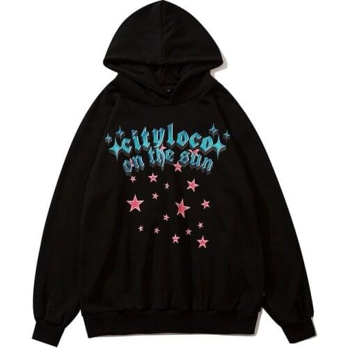 2021 Kpop Letter Star Print Retro Green Hoodies Men Harajuku Sweatshirt Cotton Couples Hooded Pullover Korean Clothes For Teens