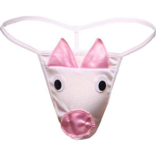 Mens Funny Panties 3D Pig Thong Sexy Shorts Panties Male Micro Briefs Cartoon Pig Ear Sexy Underwear Men Cute Lingerie Thongs