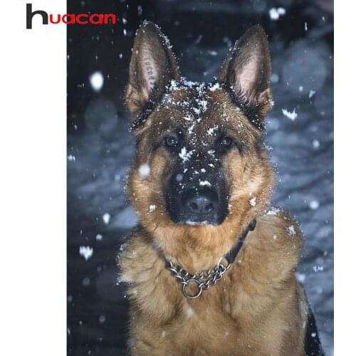 Huacan 5d Diy Diamond Painting Kit Dog Snow Mosaic German Shepherd Embroidery Animal Wall Decor