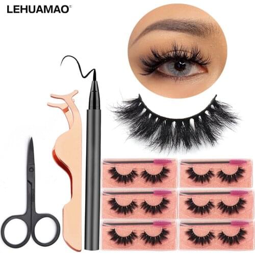 Eye makeup kit 6Pairs 5D Mink Eyelashes Long Lasting 3D Mink Lashes Natural Thick False Eyelashes Self-adhesive Eyelash Eyeline