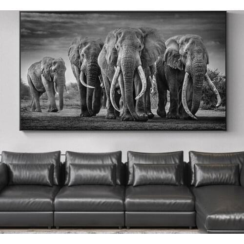 Black Africa Elephants Wild Animals Canvas Painting Scandinavia Posters and Prints Cuadros Wall Art Pictures For Living Room