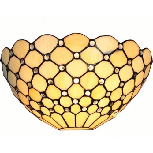 Tiffany Beige Lattice Corridor Wall Lights Bedroom Bedsides Semi European Wall Sconce Beads Balcony Hallway Wall Light