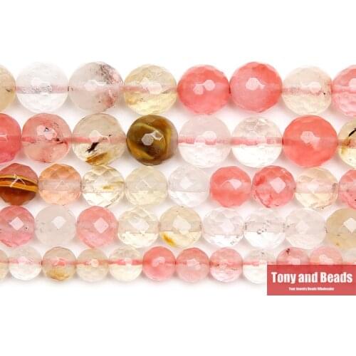 Natural Stone Smooth Faceted Cherry Quartz Loose Beads 16" Strand 4 6 8 10 12 MM Pick Size For Jewelry Making Q15