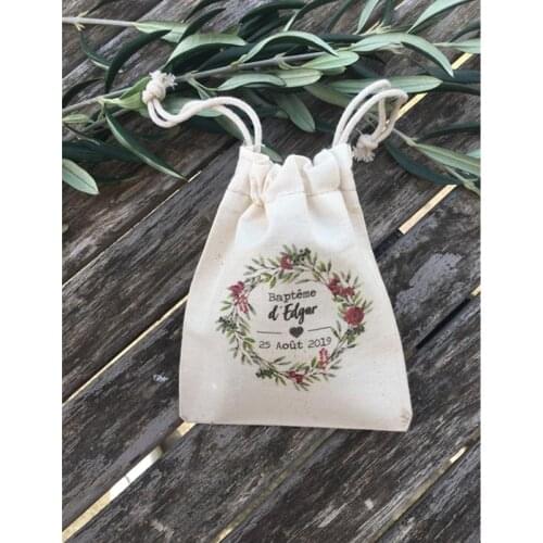 Personalized wedding gift bag with first name cotton floral baptism bag drawstring bachelorette favor kit bags party guest gifts