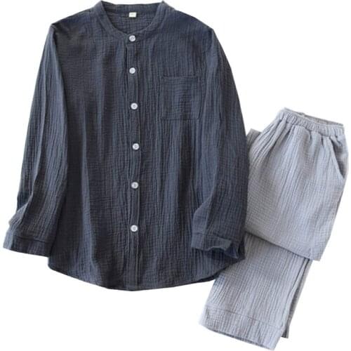 Spring & Summer New Men And Women Couples Simple Style Pajamas Set Comfort Loose Full Length Household Wear Round Neck Homewear