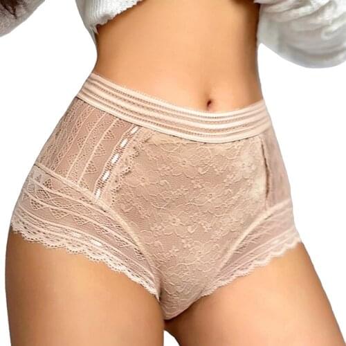 Sexy Lace Women Underwear Panties Hollow Out Solid Color Women Briefs Mid Waist Lace Transparent Female Panties
