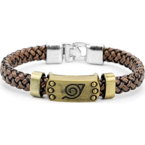 Symbole Logo Anime Bracelet Jewelry Naruto Konoha Akatsuki Itachi Shape Leather Bangles Cosplay Accessories For Boy Men Gifts