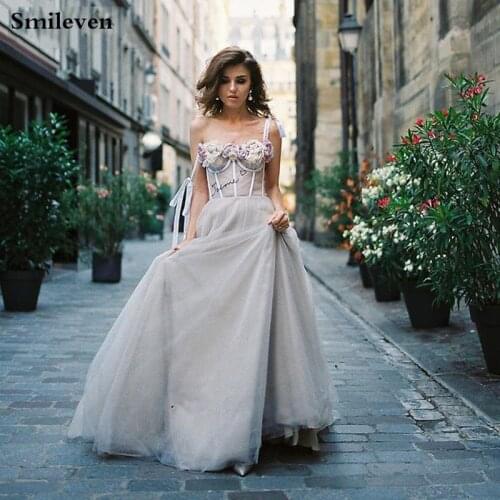 Smileven Smilple Champagne Fairy Wedding Dresses Boho Flowers Bridal Dresses Sexy Vestido De Noivas Beach Summer Wedding Gowns