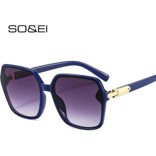 SO&EI Retro Square Sunglasses Women Fashion Blue Yellow Gradient Eyewear Men Trending Champagne Sun Glasses Shades UV400