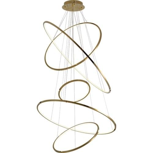 Modern gold led chandelier for staircase large ring stainless steel light fixture brief villa hall lobby decoration lighting