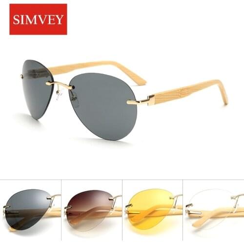 Simvey Trending Gold Wood Glasses Frames Sunglasses Women Mens Oversized Rimless Wooden Bamboo Sunglasses